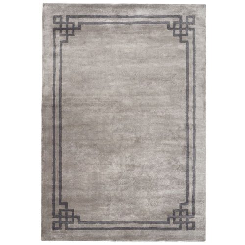Venezia Pearl, grey with elegant black border, velvety surfaced, hand-woven premium carpet 160x230 cm