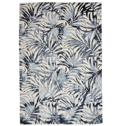 Botanica, kék pálmalevél mintás , bársonyos felületű, kézi szövésű prémium szőnyeg 160x230 cm
