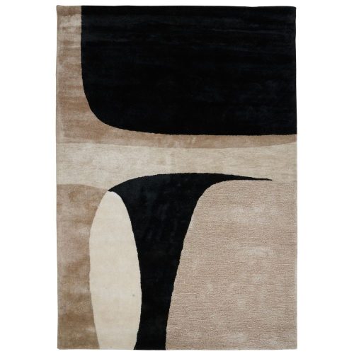 Imperial Black, black with elegant golden brown border, velvety surfaced, hand-woven premium carpet 160x230 cm