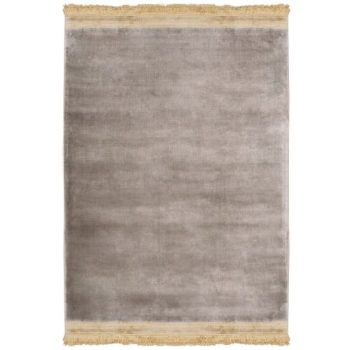Horizon Slate, taupe bársonyos felületű, kézi szövésű prémium szőnyeg mustárszínű rojttal
